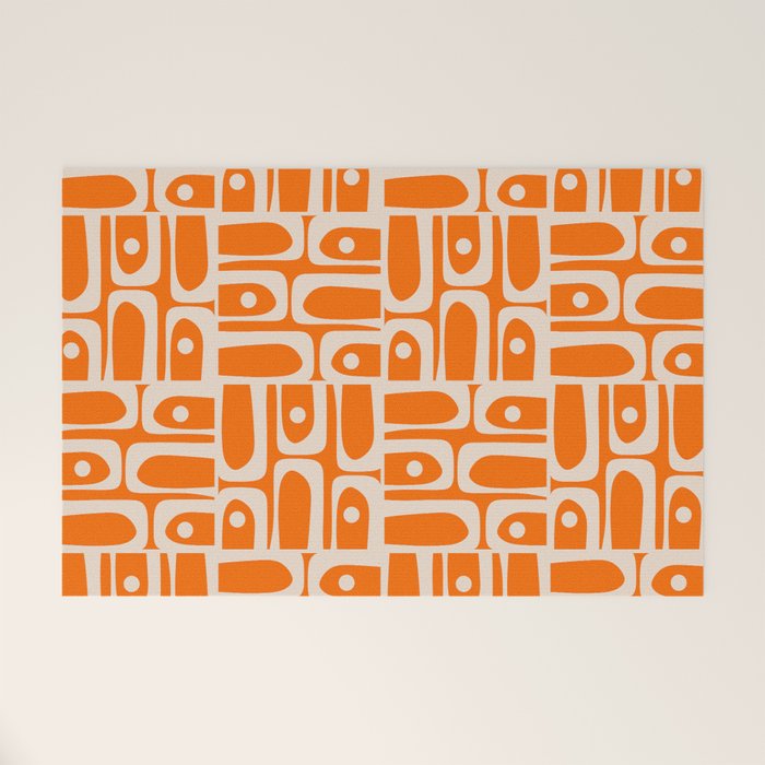 Mid Century Modern Piquet Abstract Multi Pattern Orange and Beige Welcome Mat Gallery Image 1