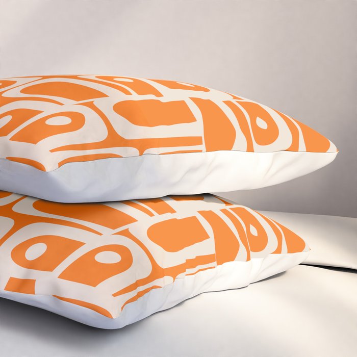 Mid Century Modern Piquet Abstract Multi Pattern Orange and Beige Pillow Sham Gallery Image 3