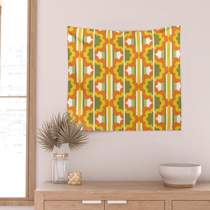 '70's Summer' Orange Yellow Green Wall Tapestry Gallery Image 2