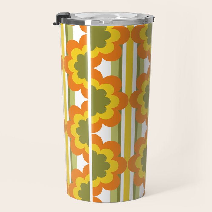 '70's Summer' Orange Yellow Green Travel Mug Gallery Image 3