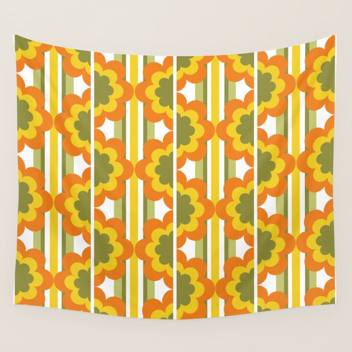 '70's Summer' Orange Yellow Green Wall Tapestry Gallery Image 4