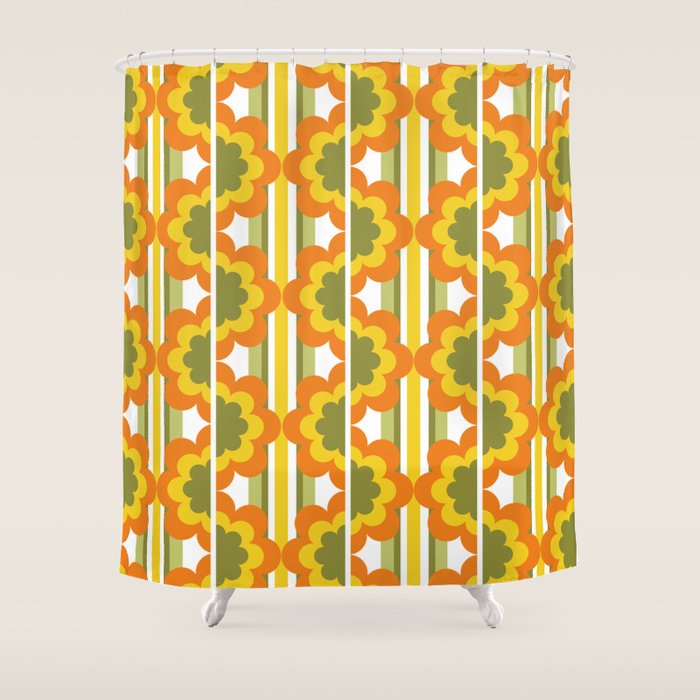 '70's Summer' Orange Yellow Green Shower Curtain Gallery Image 1