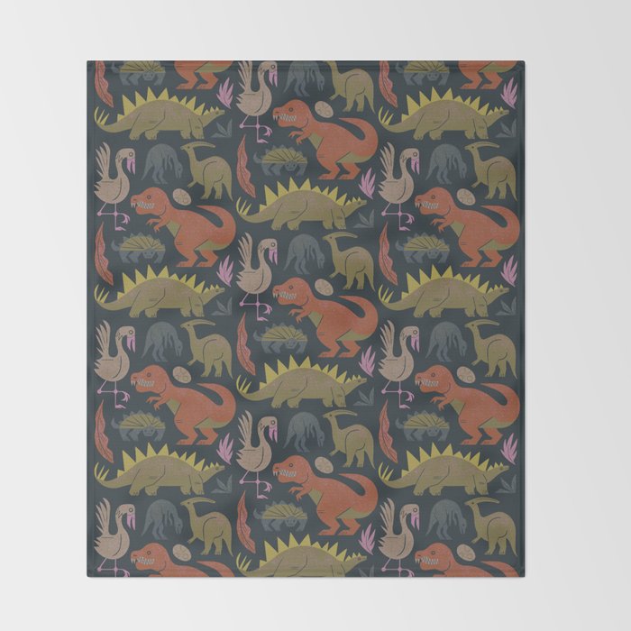 Jurassic Friends (Dark) Throw Blanket Gallery Image 2