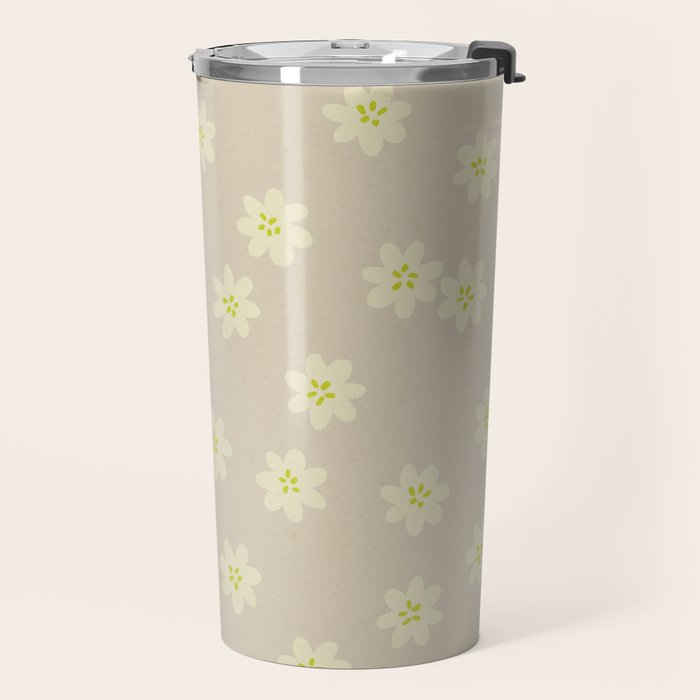 Tiny Flowers / Beige & Lime Travel Mug Gallery Image 2