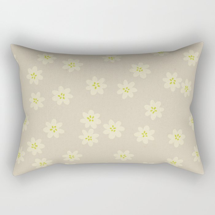 Tiny Flowers / Beige & Lime Rectangular Pillow Gallery Image 1