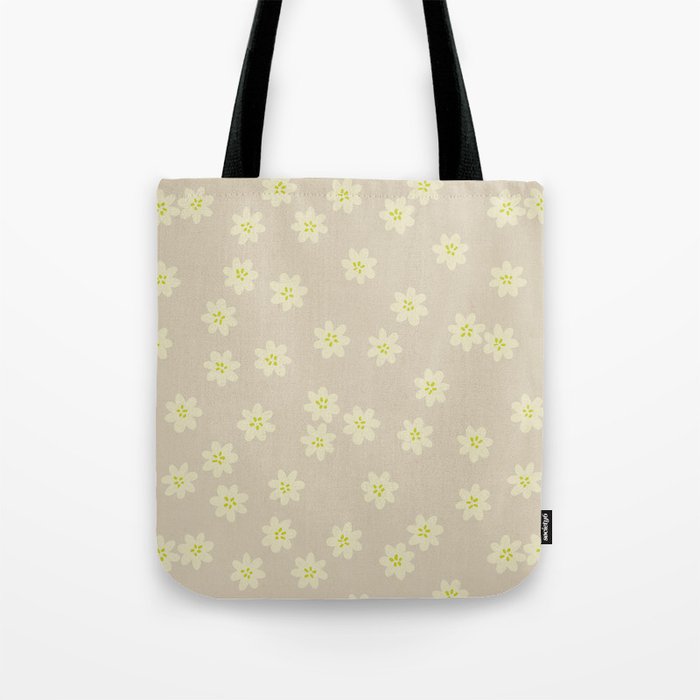 Tiny Flowers / Beige & Lime Tote Bag Gallery Image 1
