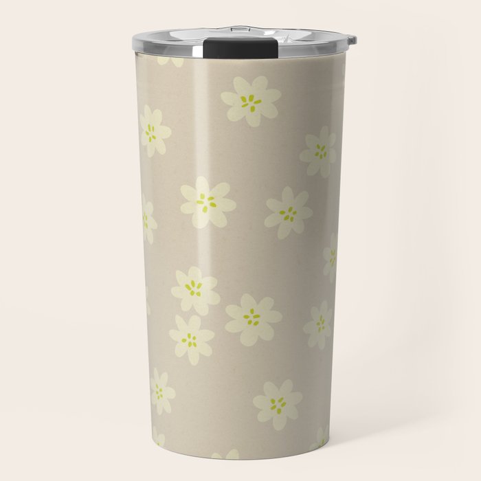 Tiny Flowers / Beige & Lime Travel Mug Gallery Image 1