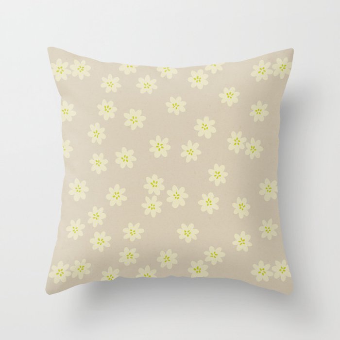 Tiny Flowers / Beige & Lime Throw Pillow Gallery Image 1