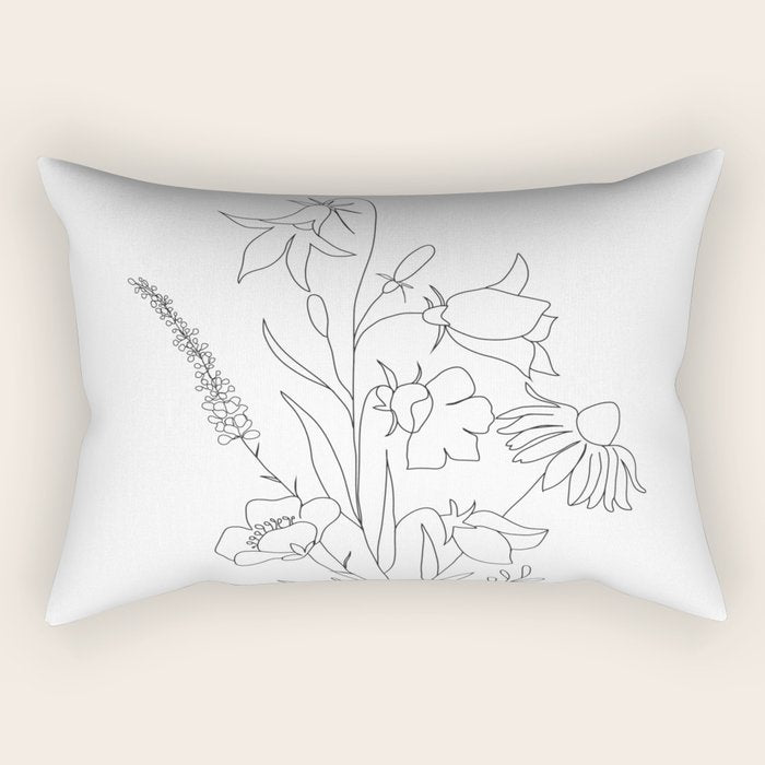 Small Wildflowers Minimalist Line Art Rectangular Pillow Gallery Image 2