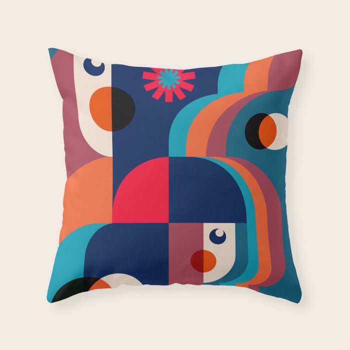 Girls in Colorful Shadows Throw Pillow Gallery Image 1
