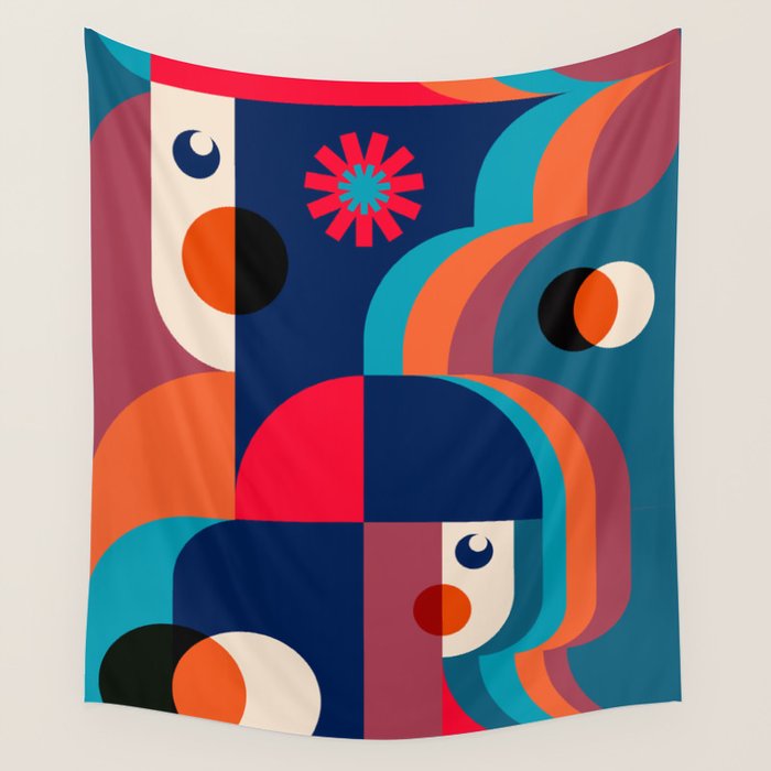 Girls in Colorful Shadows Wall Tapestry Gallery Image 1