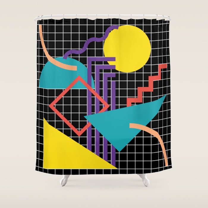 Memphis Pattern - 80s Retro Black Shower Curtain Gallery Image 1