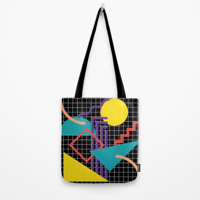 Memphis Pattern - 80s Retro Black Tote Bag Gallery Image 2