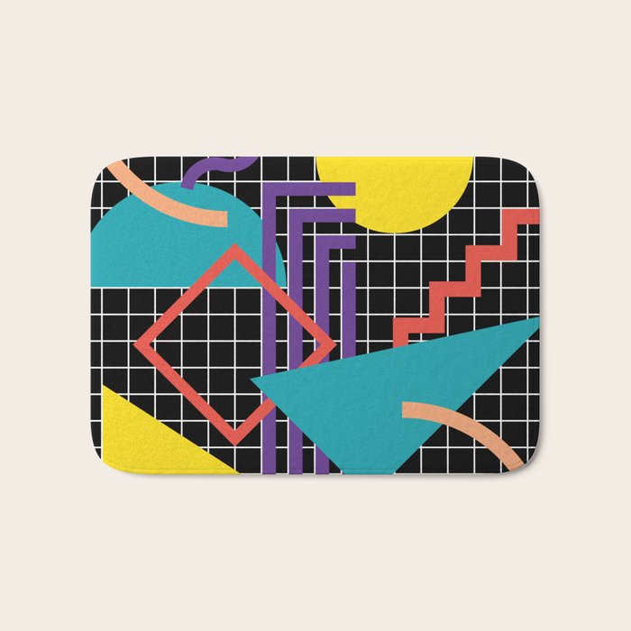 Memphis Pattern - 80s Retro Black Bath Mat Gallery Image 1