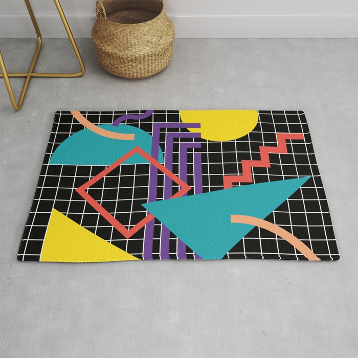Memphis Pattern - 80s Retro Black Rug Gallery Image 1