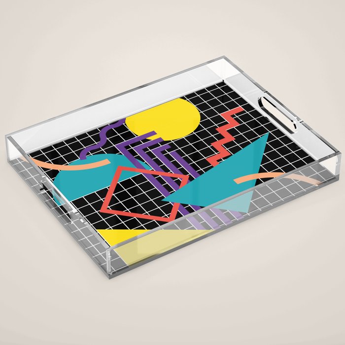 Memphis Pattern - 80s Retro Black Acrylic Tray Gallery Image 1