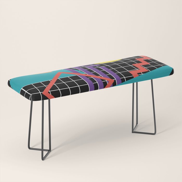 Memphis Pattern - 80s Retro Black Bench Gallery Image 1