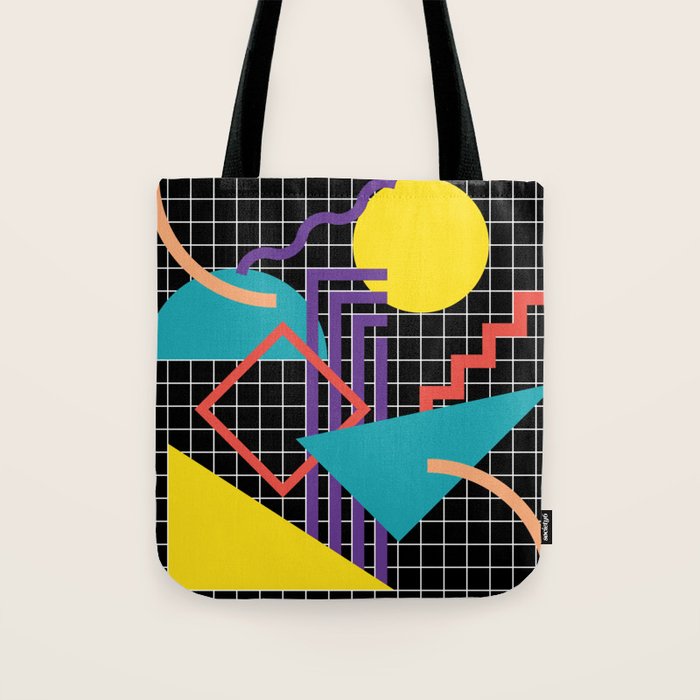 Memphis Pattern - 80s Retro Black Tote Bag Gallery Image 1