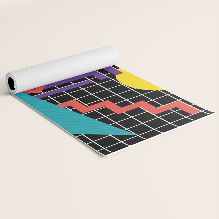 Memphis Pattern - 80s Retro Black Yoga Mat Gallery Image 2