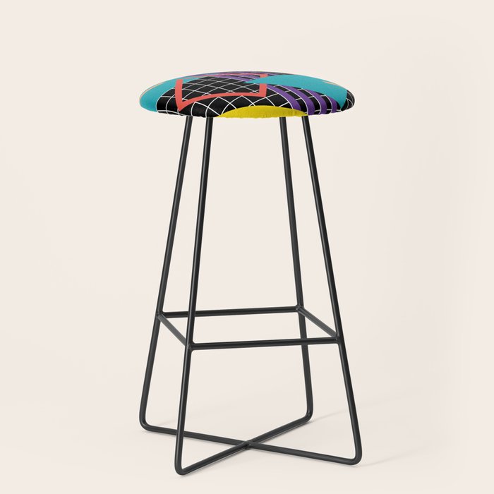 Memphis Pattern - 80s Retro Black Stool Gallery Image 1