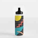 Memphis Pattern - 80s Retro Black Water Bottle Gallery Image 2