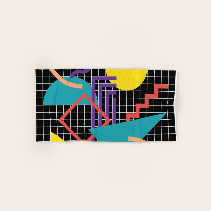 Memphis Pattern - 80s Retro Black Bath Towel Gallery Image 1