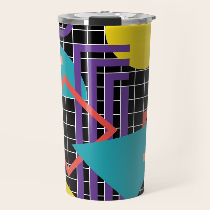 Memphis Pattern - 80s Retro Black Travel Mug Gallery Image 1