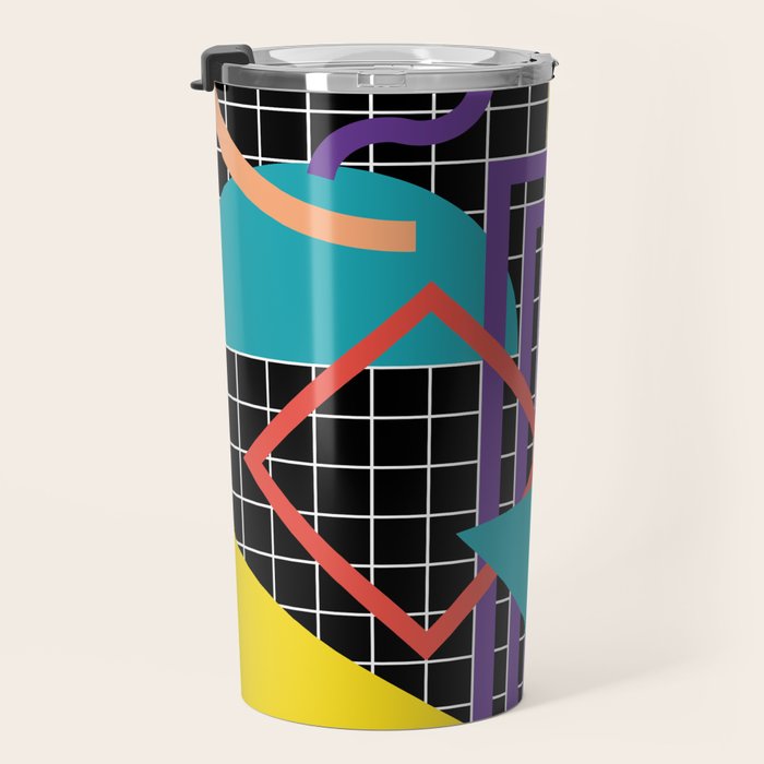 Memphis Pattern - 80s Retro Black Travel Mug Gallery Image 3