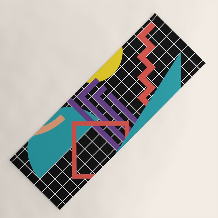 Memphis Pattern - 80s Retro Black Yoga Mat Gallery Image 1