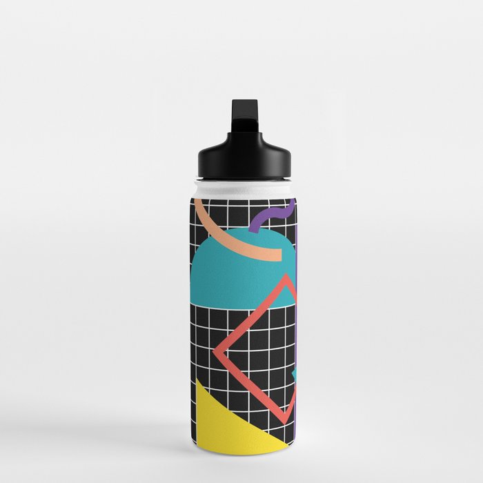 Memphis Pattern - 80s Retro Black Water Bottle Gallery Image 3