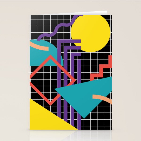 Memphis Pattern - 80s Retro Black Stationery Card Gallery Image 1