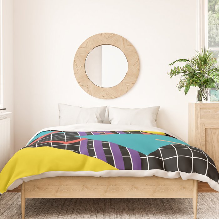 Memphis Pattern - 80s Retro Black Duvet Cover Gallery Image 3