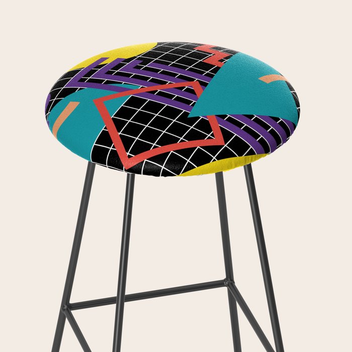 Memphis Pattern - 80s Retro Black Stool Gallery Image 2