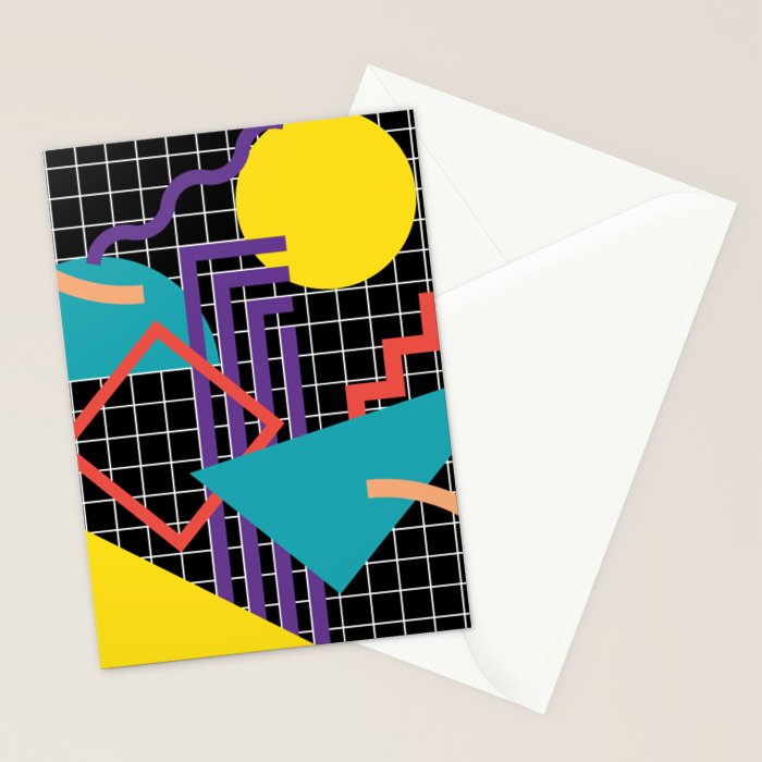 Memphis Pattern - 80s Retro Black Stationery Card Gallery Image 2