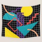 Memphis Pattern - 80s Retro Black Wall Tapestry Gallery Image 4