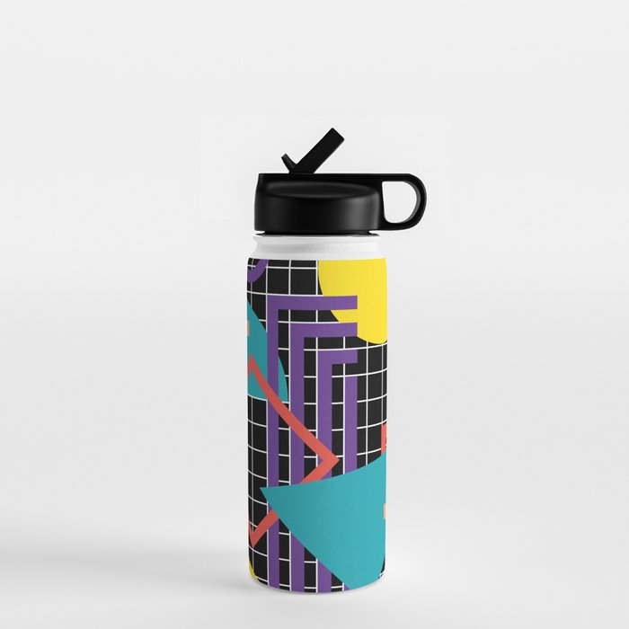 Memphis Pattern - 80s Retro Black Water Bottle Gallery Image 1