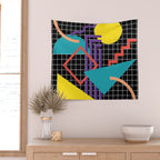 Memphis Pattern - 80s Retro Black Wall Tapestry Gallery Image 2
