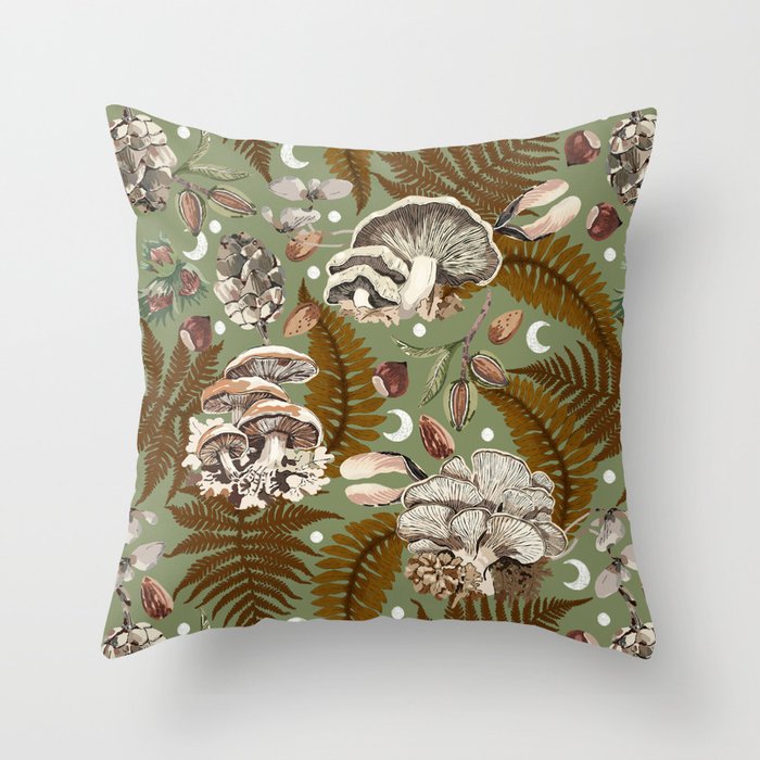 Mushrooms in moon forest G Throw Pillow Gallery Image 6