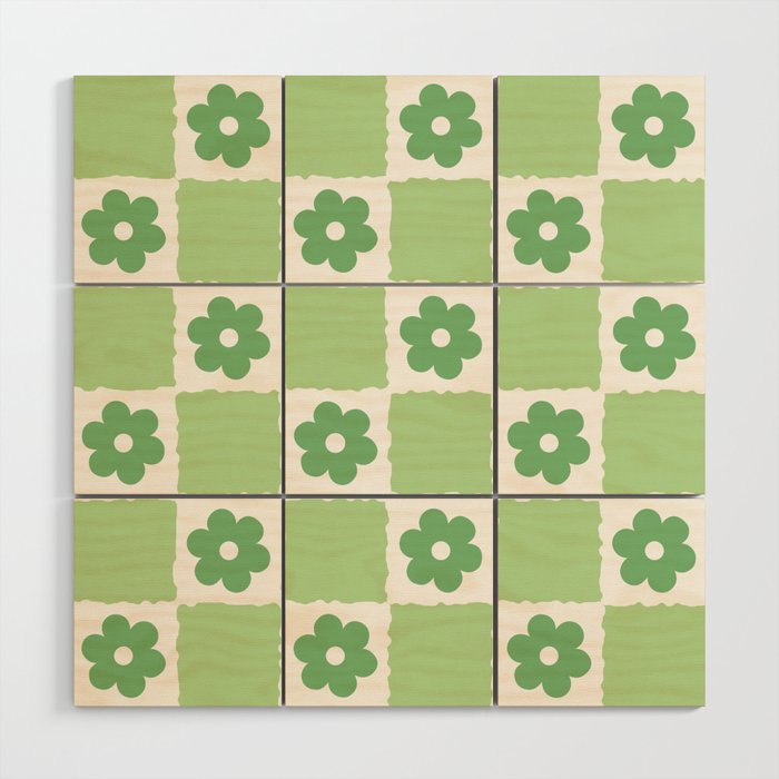 Flower Check in Forest Green Pattern Wood Wall Art Gallery Image 1
