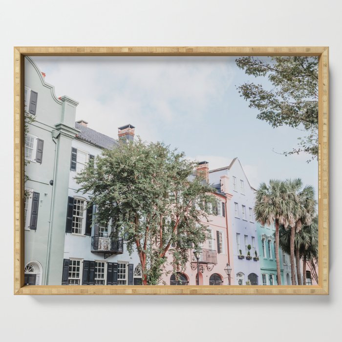 Rainbow Row No. 1 Colorful Charleston Photography Serving Tray Gallery Image 1
