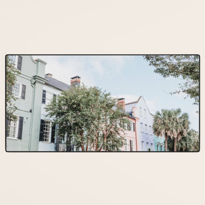 Rainbow Row No. 1 Colorful Charleston Photography Desk Mat Gallery Image 3