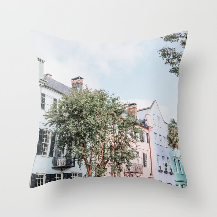 Rainbow Row No. 1 Colorful Charleston Photography Throw Pillow Gallery Image 1