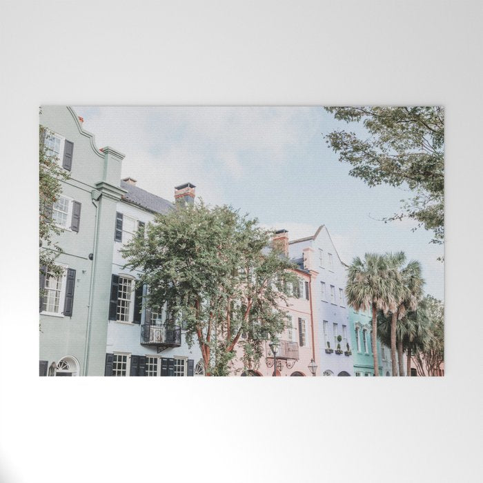 Rainbow Row No. 1 Colorful Charleston Photography Welcome Mat Gallery Image 1