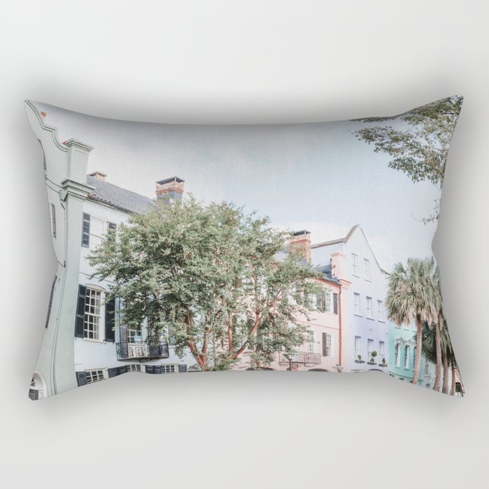 Rainbow Row No. 1 Colorful Charleston Photography Rectangular Pillow Gallery Image 2