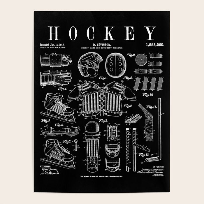 Ice Hockey Player Winter Sport Vintage Patent Print Poster Gallery Image 4