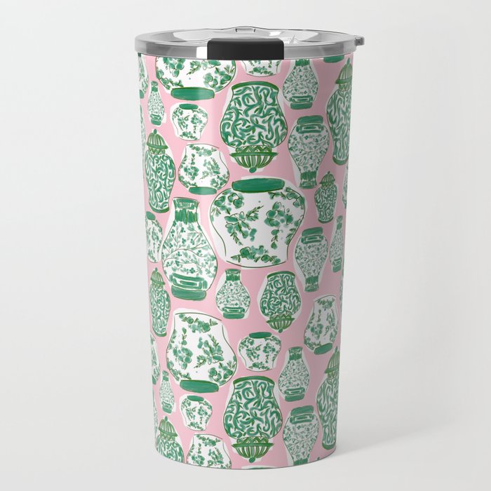 Chinoiserie Jars (Pink) Travel Mug Gallery Image 1