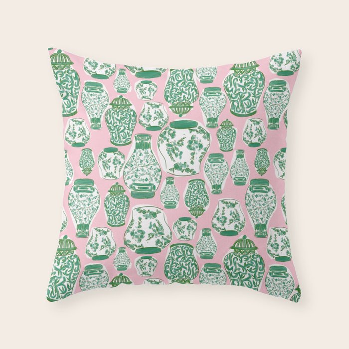 Chinoiserie Jars (Pink) Throw Pillow Gallery Image 6