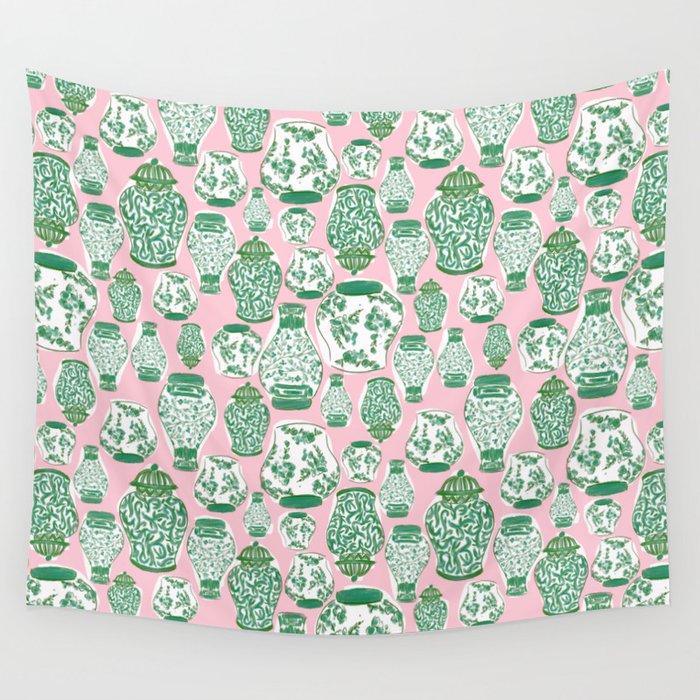 Chinoiserie Jars (Pink) Wall Tapestry Gallery Image 4