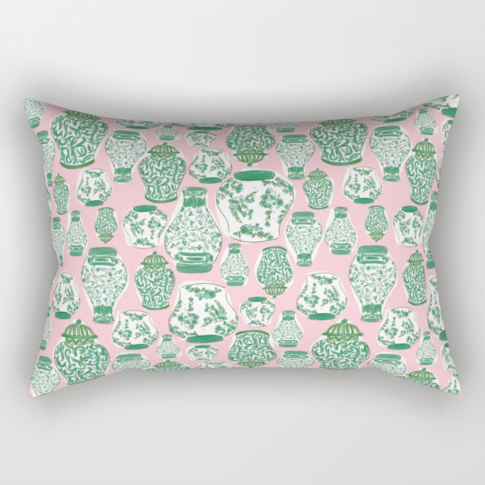 Chinoiserie Jars (Pink) Rectangular Pillow Gallery Image 2