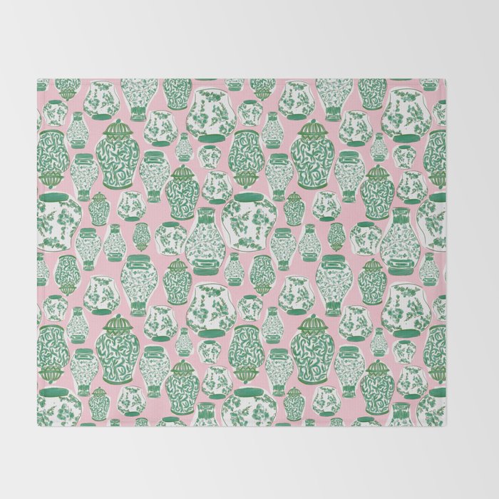 Chinoiserie Jars (Pink) Throw Blanket Gallery Image 2